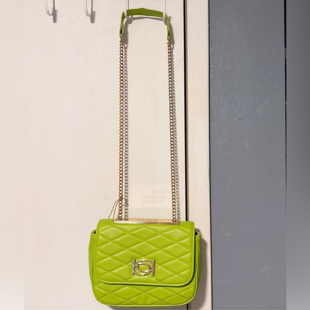 Bebe Lime Green Quilted Chain Shoulder Bag